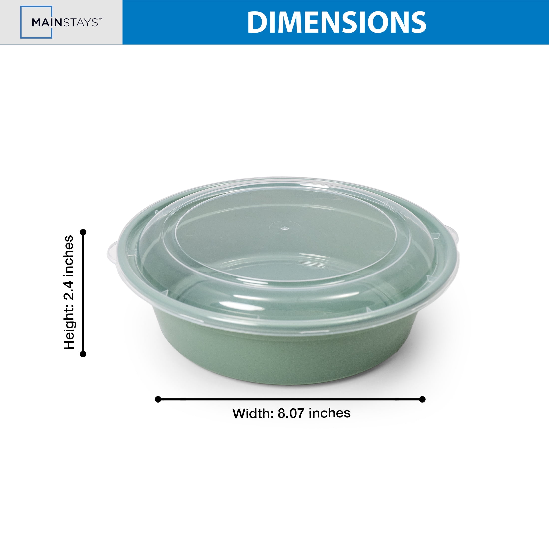 Mainstays 5-Pack Round Meal Prep Food Storage Containers, 1 L, BPA-Free Plastic, Green Sage