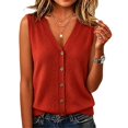 thumbnail image 3 of Women's Sleeveless Knit Vest Top V-Neck Button Down Casual Loose Cardigan Style Tank Top for Spring Summer Fall Red XL, 3 of 8