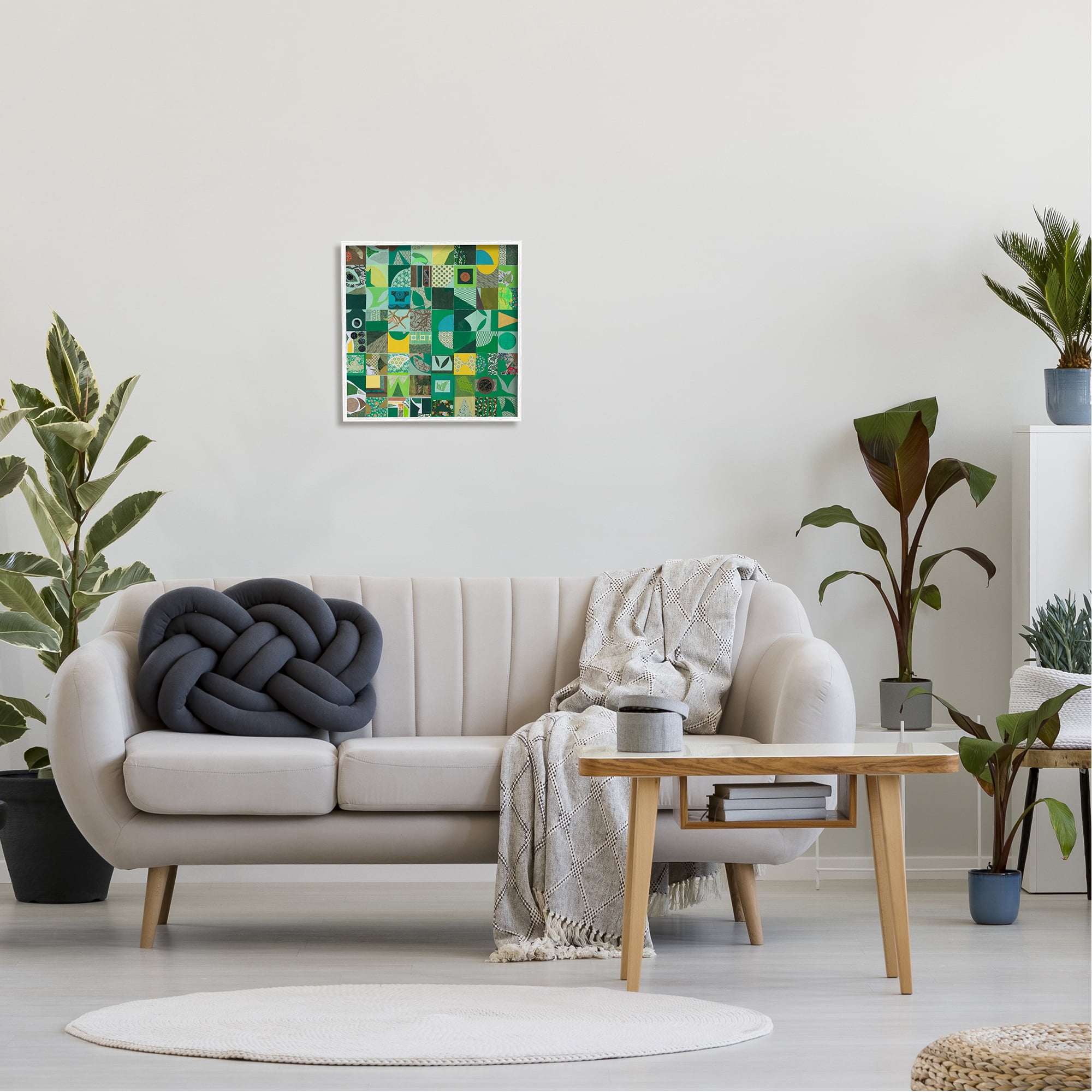 Stupell Industries Green Geometric Collage Abstract Painting White Framed Art Print Wall Art, 17 x 17