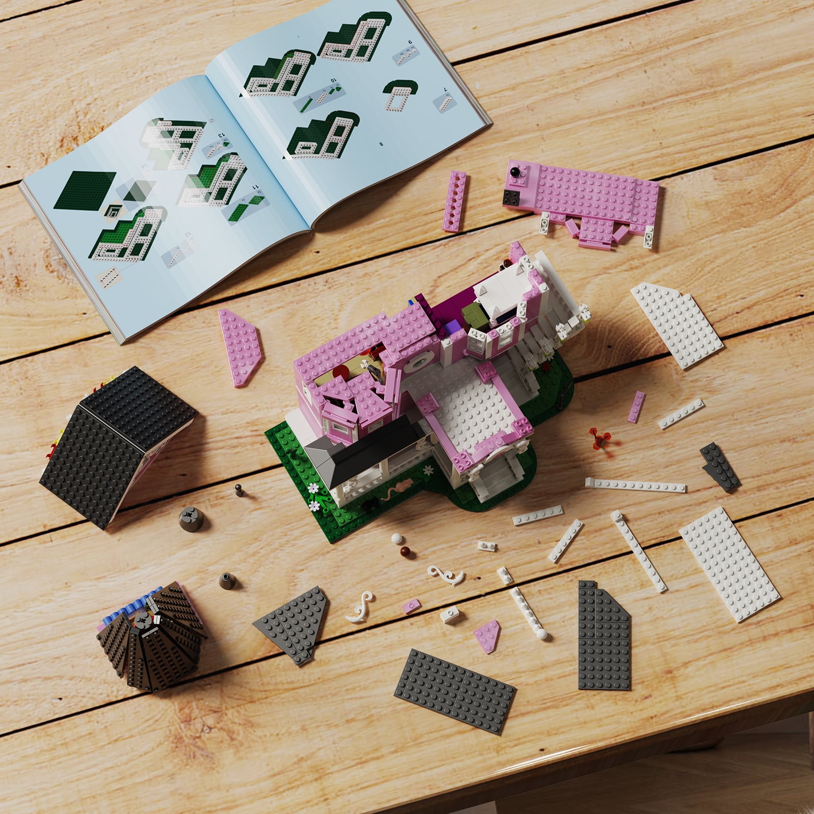 BuildingBoat Pink Palace Building Block Kit Dollhouse Model Christmas Party Halloween House Gift for Girls