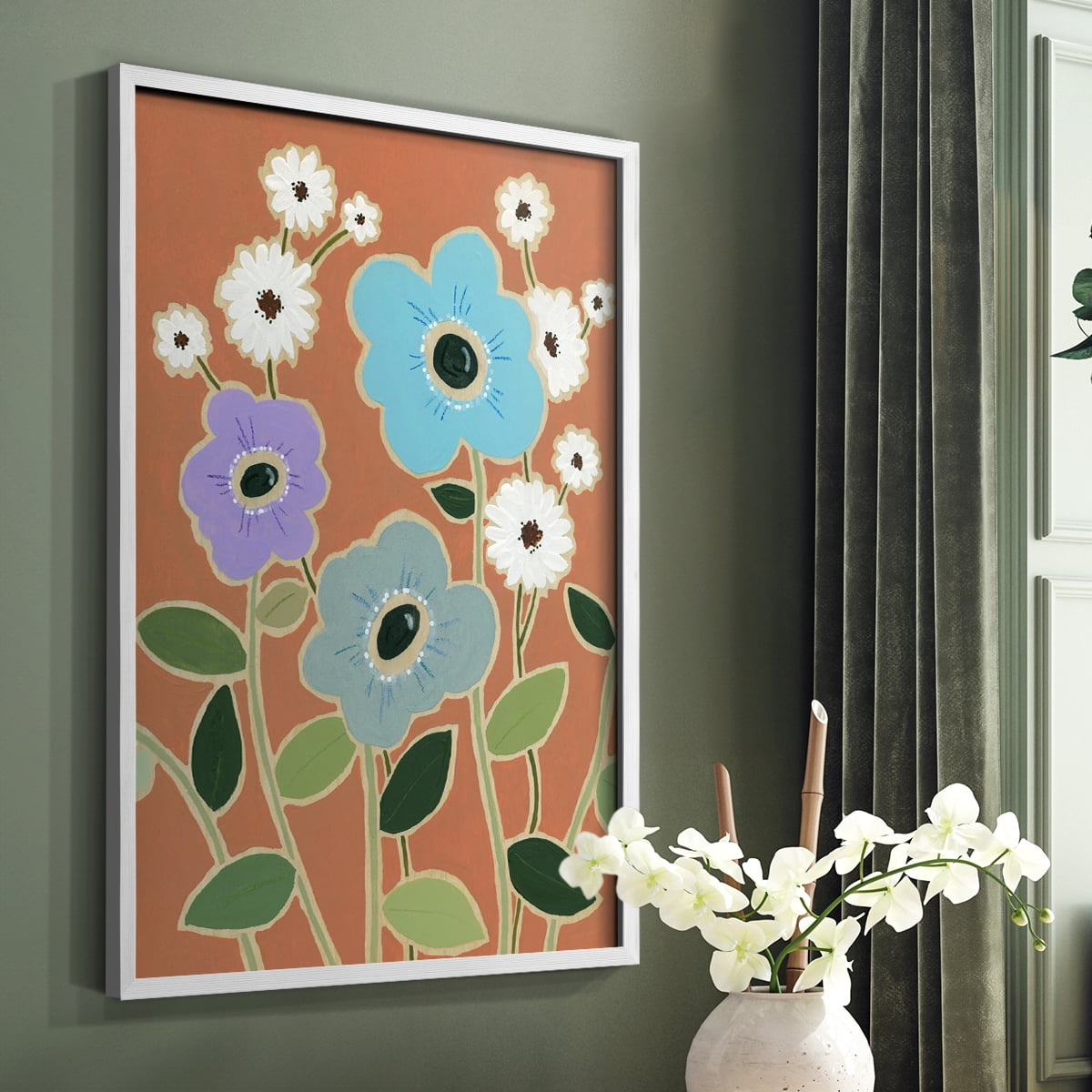 Woodblock Floral IV Framed Print - Solid Wood in Single Picture Frame Solid Wood 2 Framed Print