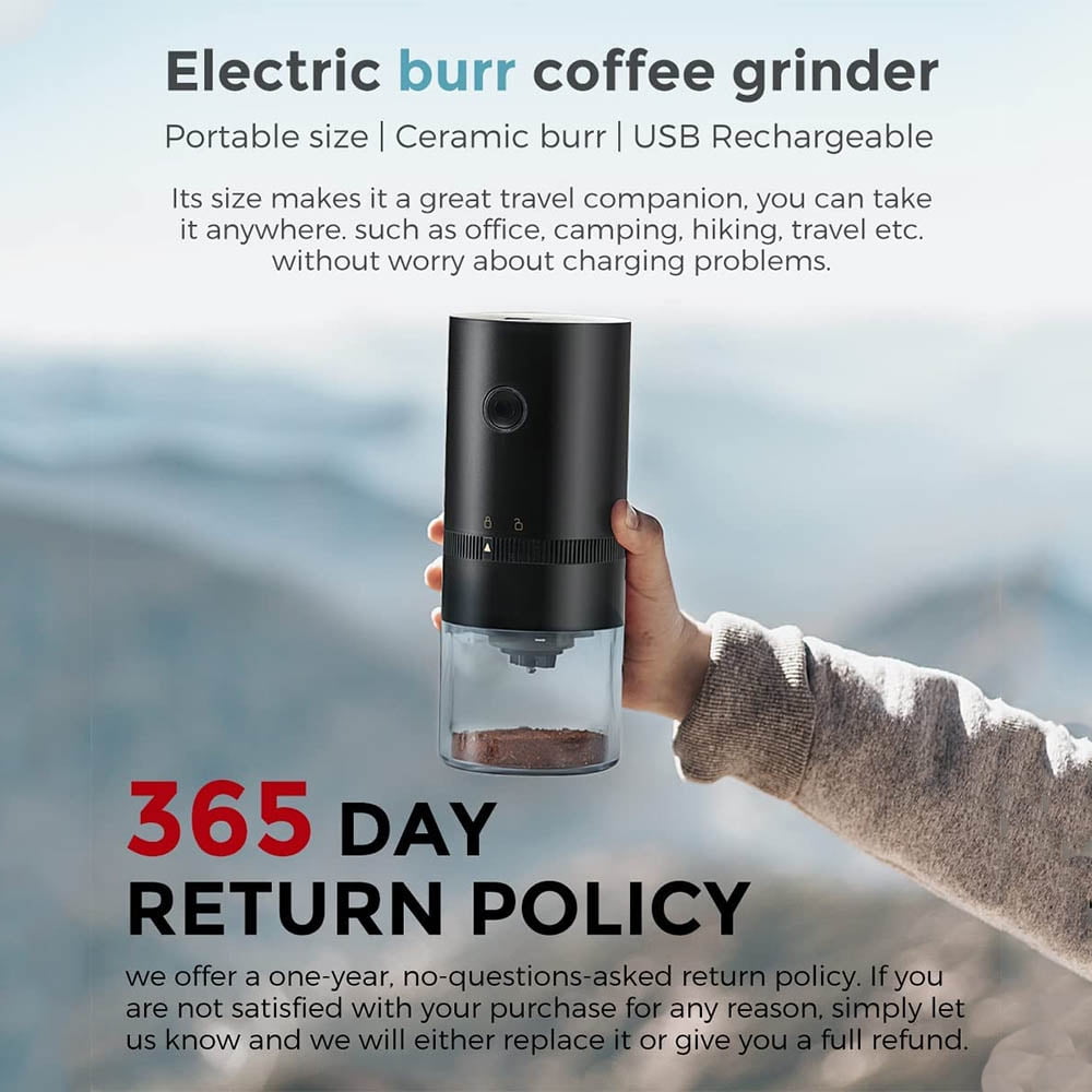 Portable Electric Coffee Grinder for Beans, Spices and More, Burr Grinder, Quieter, Adjustable Coarse and Fine Grinding, USB Rechargeable, Removable