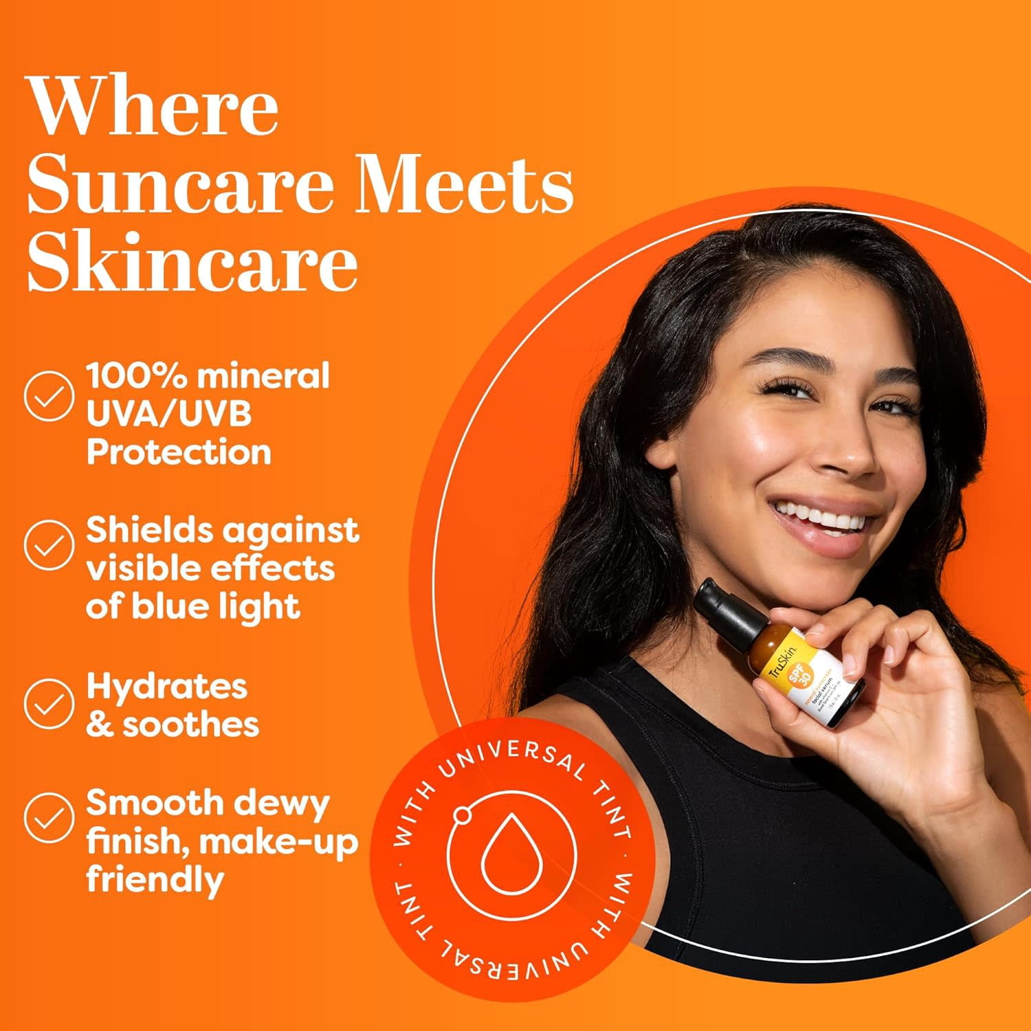 TruSkin Sunscreen Serum for Face – SPF 30 Universal Tinted Mineral Sunscreen Face Serum, All Skin Types, 1 fl oz
