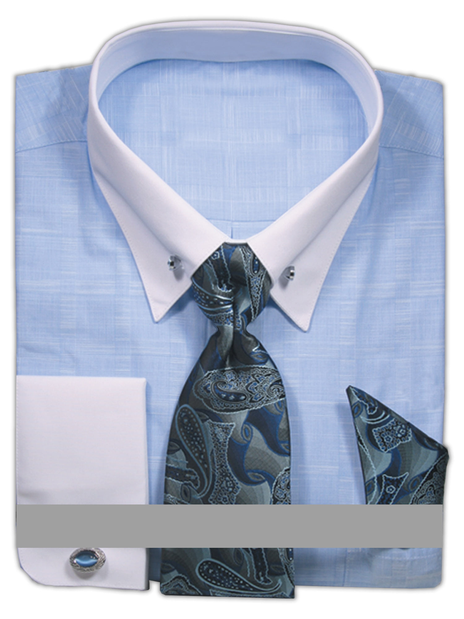 Sunrise Outlet - Men's French Cuff Jacquard Dress Shirt with Collar Bar ...