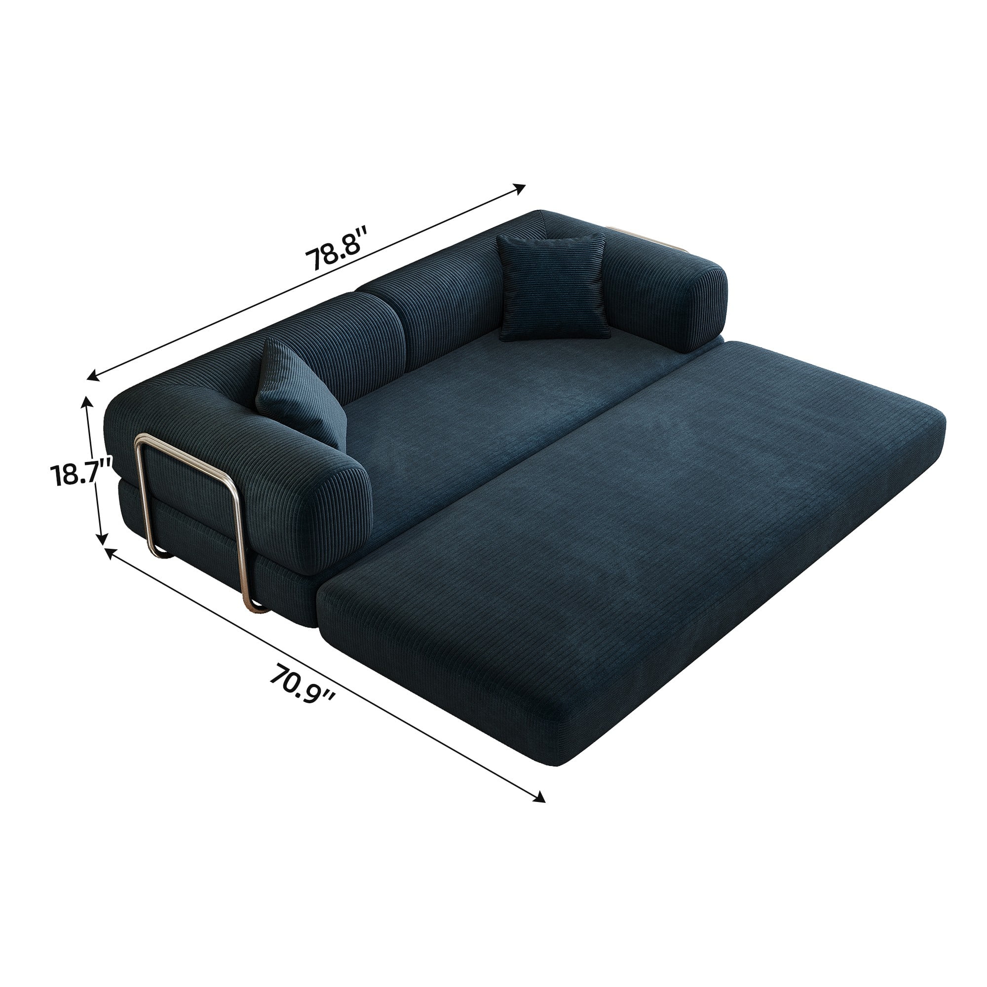 78.8" Compression Sofa Bed, Convertible Floor Futon Couch with Pillow & Armrests, Modular Corduroy Sofa, Blue
