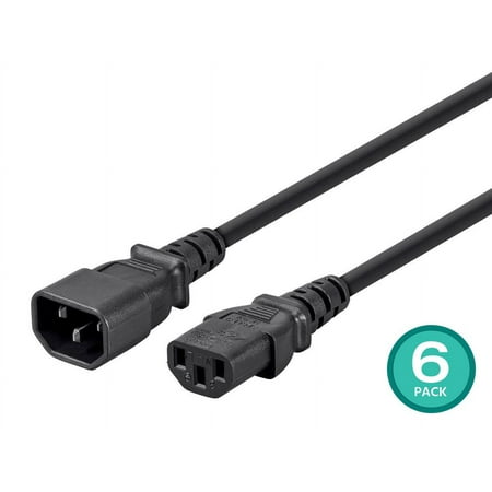 UPC: 0889028139486 | Monoprice 3-Prong Extension Cord – 6 Feet – Black (6-Pack) IEC 60320 C14 to IEC 60320 C13 18AWG 10A SVT For Powering Computers Monitors