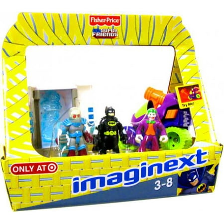 DC Super Friends Imaginext Mr. Freeze with Chamber, Batman & Joker with Motorcycle Figure