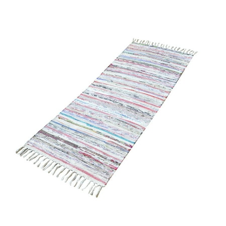 Bathroom Carpet Runners 2x5 ft Runner Rug Beige Area Rugs Cotton Runner HandWoven (22''x 58'') Carpet Entry Way Bedroom Living Room Dining Bathroom Rug by MystiqueDecors ()