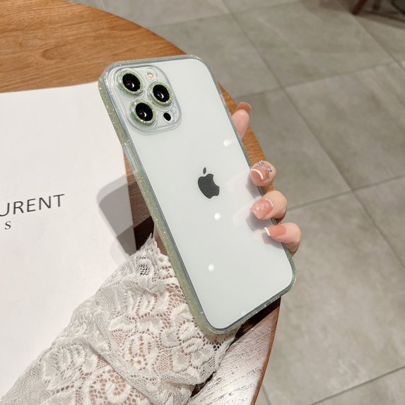 Allytech Clear Case for iPhone 13 6.1 inch 2021, Shiny Sparkly Glitter Frame Hard Back Anti-Scratch Shockproof Case for iPhone 13 Pro 5G, Green