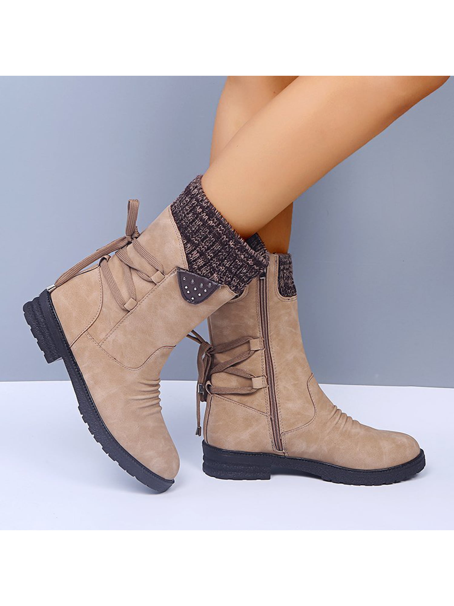 Details about   Womens winter Warm furry trim Snow Mid Calf Boots stiletto Heels Solid Shoes new 