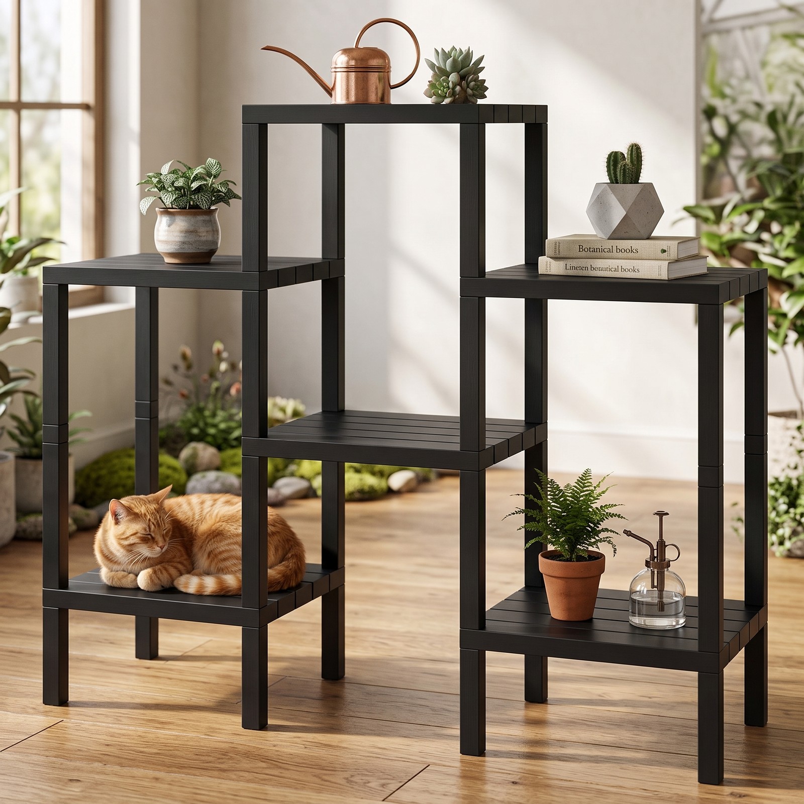 Biotree 6-Tier Plastic Modular Storage Shelves, Freestanding Open Shelving Rack Organizer for Living Room, Kitchen, Bathroom and Garage, Tool-Free Assembly, Black