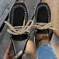thumbnail image 3 of Modisza Womens Suede Loafers Lace up Slip on Comfortable Flat Shoes Business Casual Dressy Round Toe Walking Sneakers size 6.5 Black, 3 of 6
