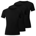 thumbnail image 2 of SGFCWSX Girls T Shirt 3 Pack Ribbed Knit Short Sleeve Crew Neck Cropped Slim Fit Casual Soft Basic Teens Daily Wear Tee Tops Black Size 14, 2 of 7