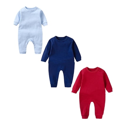 SGMVNU 3-pack Baby Boys Clothes Girls Clothes Bodysuits Shoulder Button Long Sleeve Romper Jumpsuits for Unisex Age 0-3 Months Set G