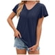 thumbnail image 1 of Camiseta de manga corta con cuello en V y pliegues para mujer, corte holgado, color liso, para uso informal o en la playa, 1 of 5