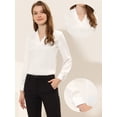 thumbnail image 2 of Blusa de trabajo Allegra K de manga larga con hombros plisados y cuello en V elegante blanco XL, 2 of 4