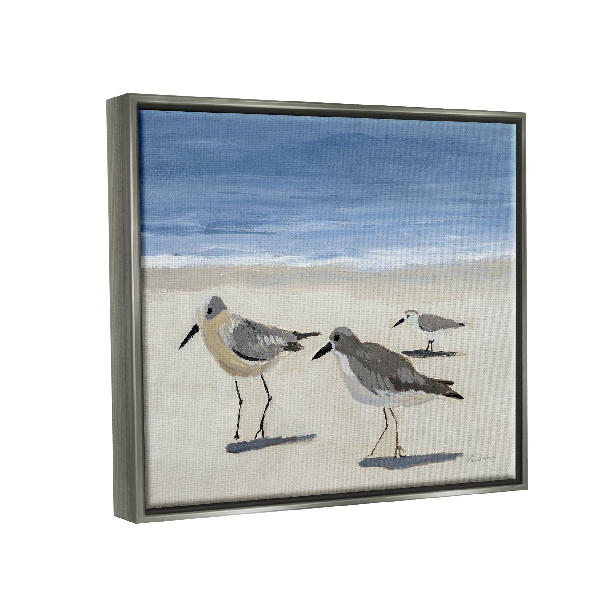 Stupell Industries Sandpipers on Shore Painting Animals & Insects Painting Gray Floater Framed Art Print Wall Art, 21 x 17