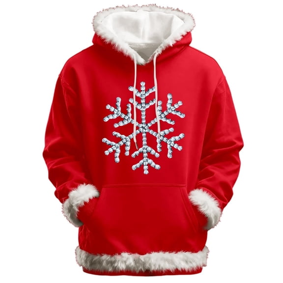 Arlun Christmas Hoodies for Men Women Xmas Cute Graphic White Fuzzy Trim Soft Comfy Sweatshirts Unisex Relaxed Fit Long Sleeve Hooded Pullover Tops 2025 12-Red XS