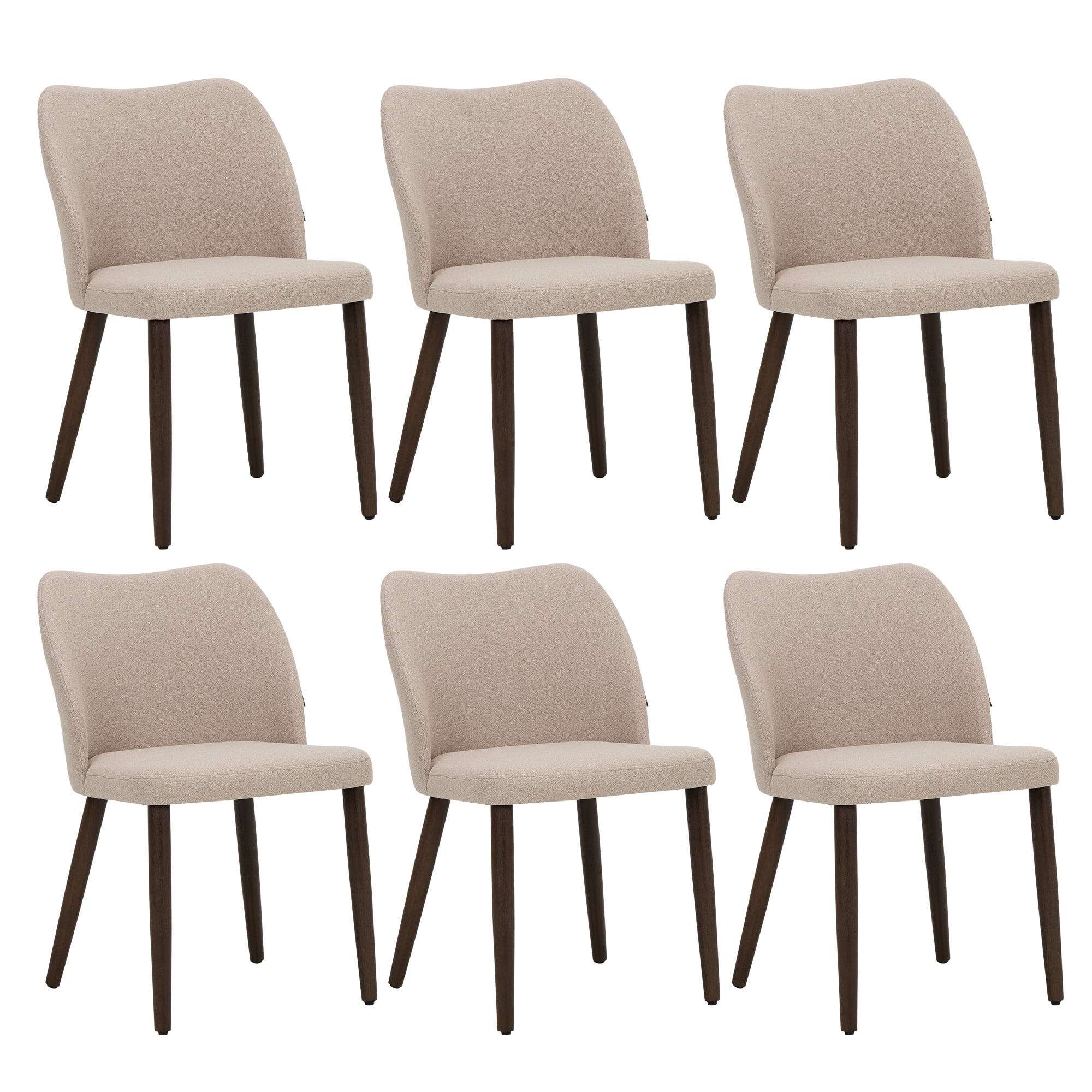 AFO Upholstered Modern Dining Chairs with Wooden Legs, Kitchen Side Chairs for Dining Room, Restaurant and Café, Set of 6, Camel