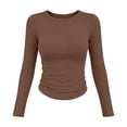 thumbnail image 5 of Womens Long Sleeve Layering Tops Zaewscy Women's Solid Color Crew Neck Long Sleeve T-Shirt Casual Classic Layering Top Brown S, 5 of 9
