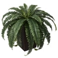 thumbnail image 3 of DR.Planzen Artificial Boston Fern Bush Plant with Brown Tapered Planter - UV Resistant Faux Ferns with 33 Leaves, 3 of 11