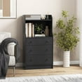 thumbnail image 2 of 3 Drawers Dresser with Shelves, Tall Nightstand with 2 Open Shelves, Modern Chest of Drawers with Anti-Toppling Device, Utility Storage Dresser for Living room, Bedroom, Closet, Entryway (Black), 2 of 10