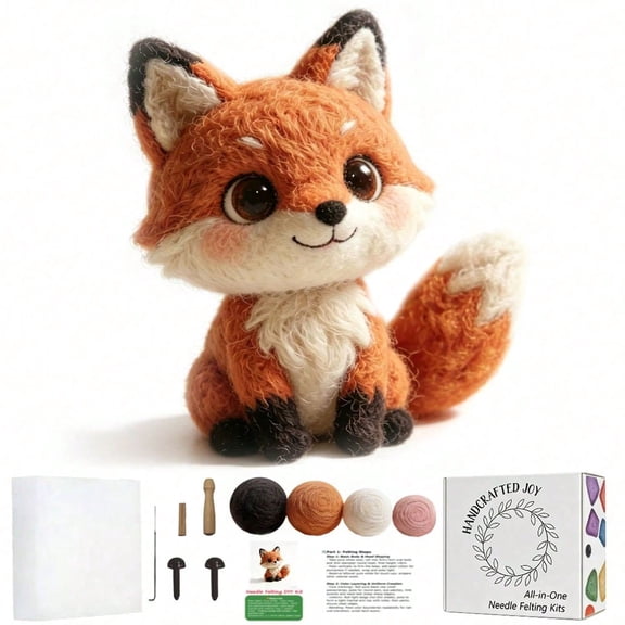 Fshop Fox Needle Felting Kit DIY Wool Ornament Craft Set for Adults Tabletop Decor Hobby Gift