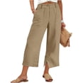 thumbnail image 4 of FENGGHAO Women's Casual Pants Front Style Back Elastic Waist Wide Leg Crop Pants Loose Fit 7/8 Length Trousers For & Daily Wear, 4 of 6
