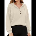 thumbnail image 2 of Sudadera con Capucha para Mujer, Cuello Abotonado, Cordón Ajustable, Sudadera Informal de Larga, Camisetas. Albaricoque XL, 2 of 10