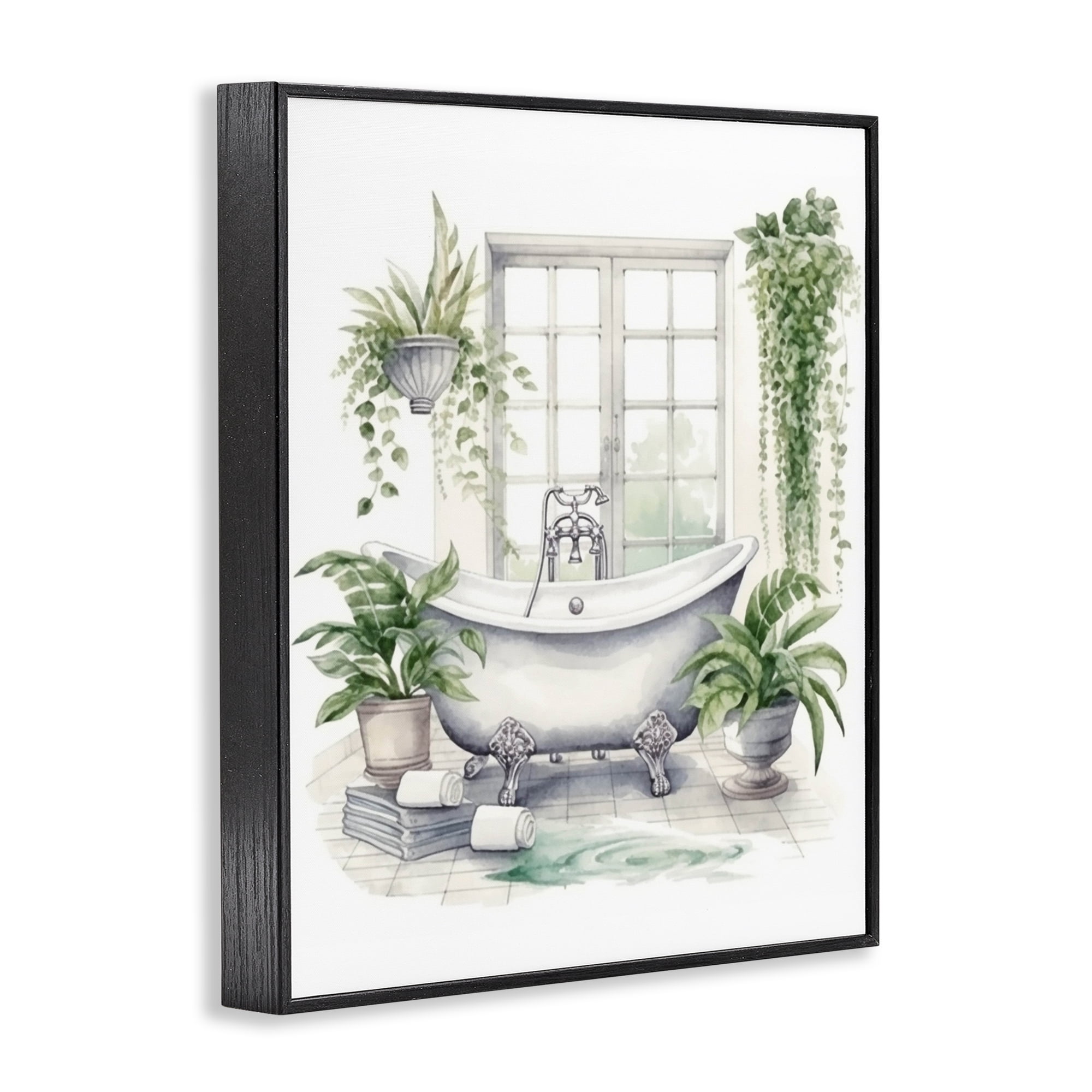Lush Greenery Bathtub & Window Black Framed Giclee Art, design by Lettered and Lined