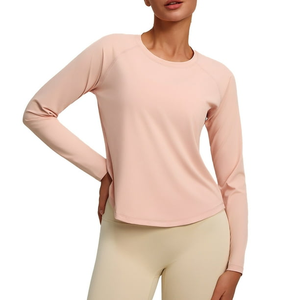MHFRRA Camiseta de Yoga de Manga Larga para Senderismo, Ligera, de Secado Rápido, para deportes Al Aire Libre Rosa Claro