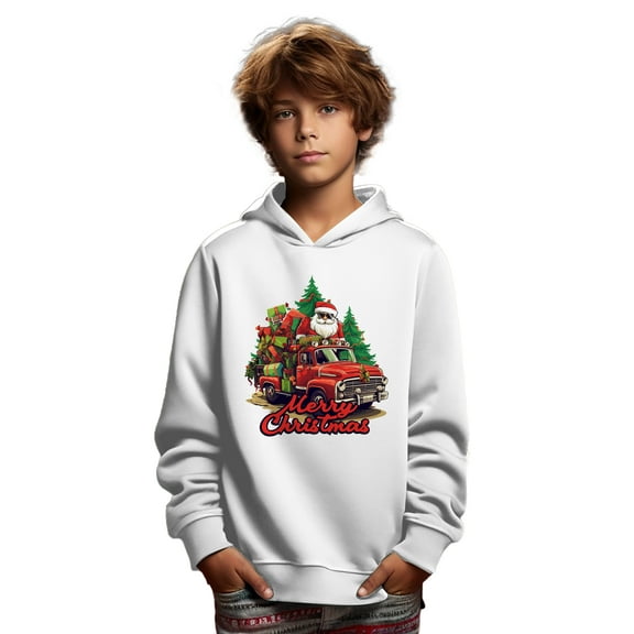 Mikrdoo 9 Years Kid Boys Tops 10 Years Big Boys Christmas Cool Santa Driver Print Long Sleeve Pullover Sweatshirt Cute&Cozy Hoodies