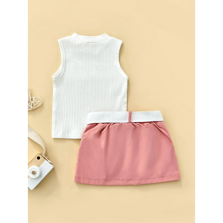 WakeUple Kids Infant Baby Girl Summer Skirt Outfit Sleeveless Tank Tops  Casual Pocket Mini Skirt and Fanny Pack Set 