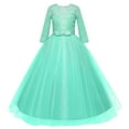 thumbnail image 4 of FYMNSI Girls Dresses Toddler Kids Lace 3/4 Sleeves Floral Princess Dress Wedding Party Formal Evening Long Gown 9-10 Years Green, 4 of 9