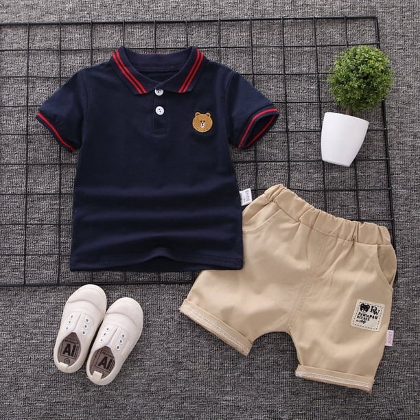 Ropa para niños, conjunto de camisa Polo para niños, camiseta de manga corta a la moda, ropa de verano para niños, conjunto deportivo de dos piezas