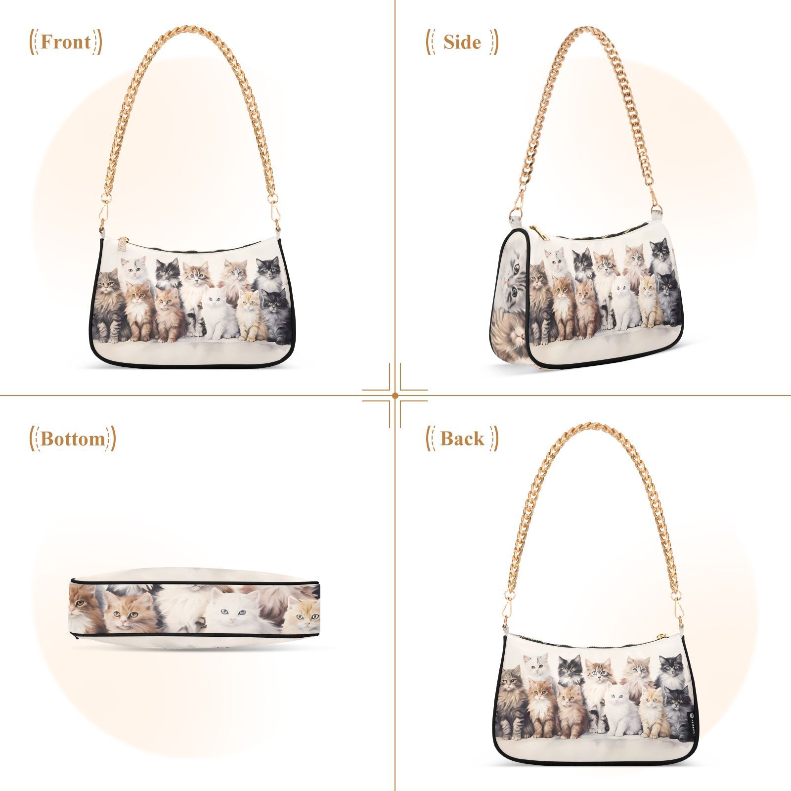Cats WhiteWomen Small Shoulder Bag Crossbody Tote Hobo Bags Purse Clutch Handbags with Chain Strap for Women