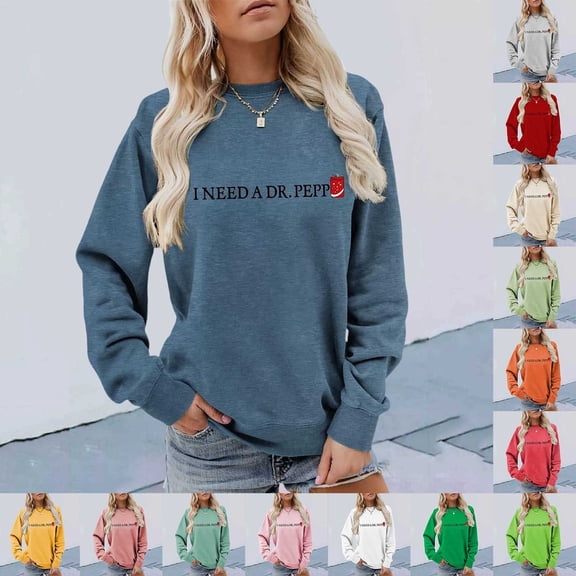 IDOCLOTHES I Need A Dr Pepp Sweatshirt for Women Funny Sayings Graphic Long Sleeve Shirts Cola Drinking Enthusiasts Fall Sweaters for Women Fashion Clothing Winter Tops Brown, M