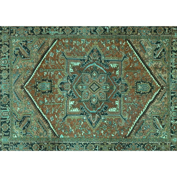 Ahgly Company Machine Washable Indoor Rectangle Persian Turquoise Blue Traditional Area Rugs, 5' x 7'