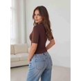 thumbnail image 6 of Zeagoo Basic Tops for Women Short Sleeve Stretch Tshirt Mock Neck Slim Fitted Shirts, 6 of 6
