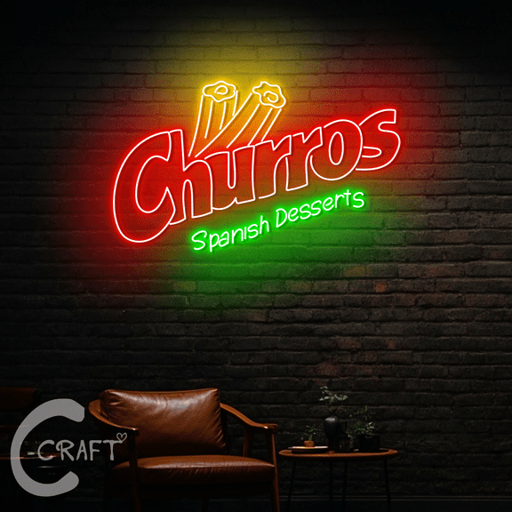 C-CRAFT Churros Spanish Desserts Neon Led Light Up 23 inch for Churros Shop Decor