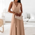 thumbnail image 5 of LWavelet Women's Sleeveless V-Neck Wrap Tie Waist Maxi Dress for Formal & Evening Wear Khaki S, 5 of 5