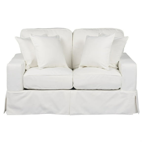 Sunset Trading Americana Box Cushion Fabric Slipcovered Loveseat in White