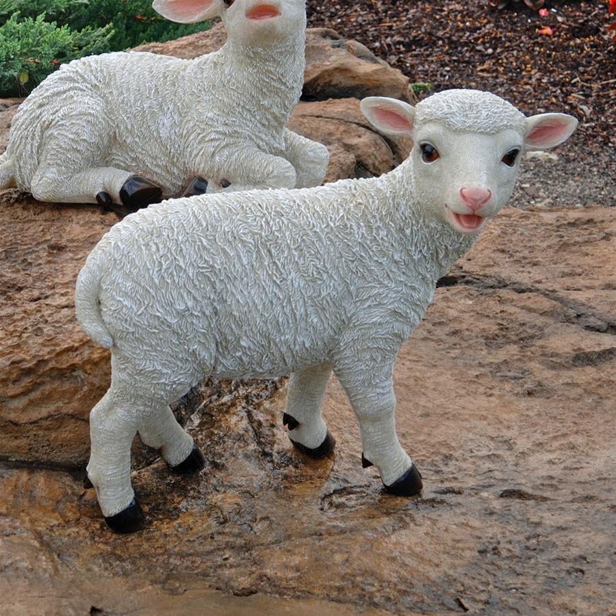 Design Toscano Standing Yorkshire Lamb Garden Farm Animal Statue, 15 Inch, Polyresin, Full Color