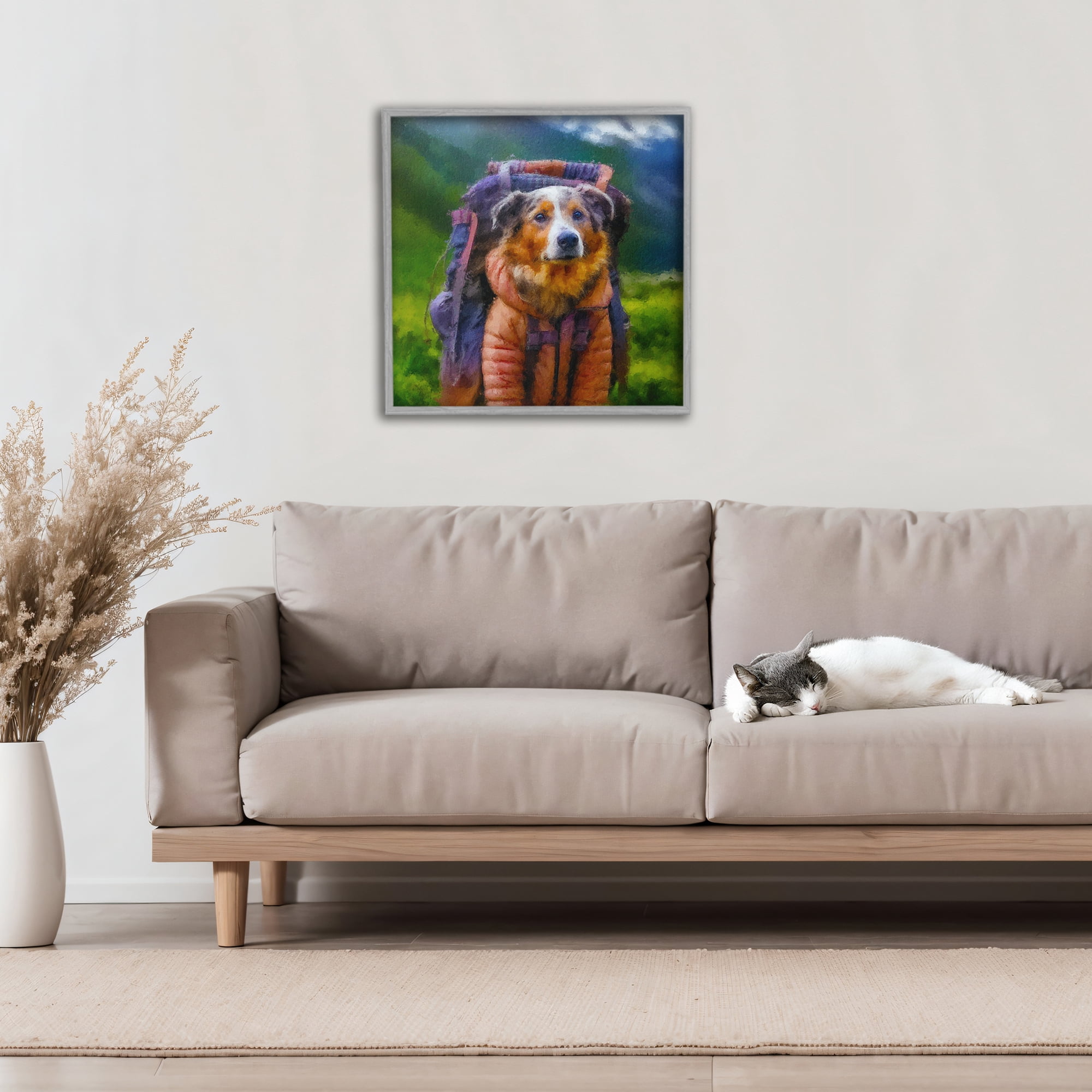 Stupell Industries Backpacking Hiker Dog Gray Framed Giclee Art, design by Sean Parnell