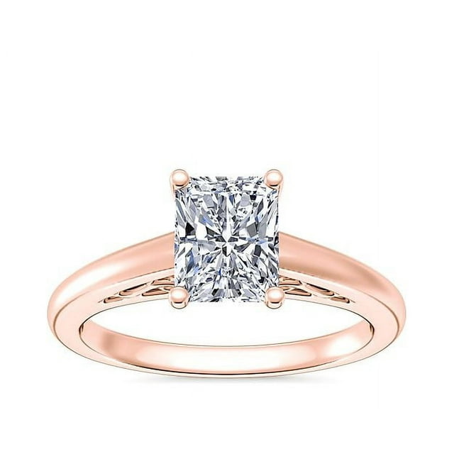 1.00 T.C.W Radiant Shape Natural Diamond Latest Design Solitaire Wedding Ring for Ladies Solid 14K Rose Gold Size 8