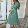 thumbnail image 4 of UoCefik Womens Dresses for Wedding Guest Polka Dot Button Down Tie Waist Midi Dress Y2k Elegant Short Sleeve Vacation Dresses Dark Green S, 4 of 7