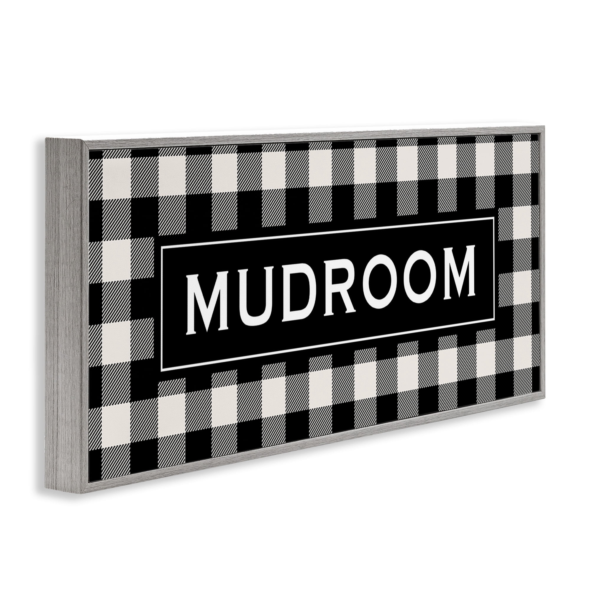 Stupell Industries Mudroom Classic New England Plaid Typography Painting Gray Framed Art Print Wall Art, 24 x 10