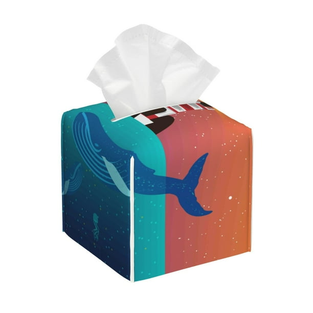 Balery Lighthouse and Whale Porta Pañuelos de Cuero con Estampado – Funda Moderna Cuadrada para Caja de Pañuelos, Dispensador 5x5x5''