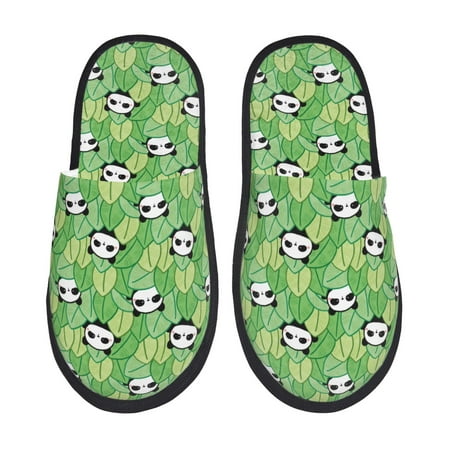 Balery Cartoon Panda And Leaf 1 Slient Indoor Furry Fleece Comfort House Shoes Soft Non-Slip Home Shoes Cotton slippers House Slippers-- Medium