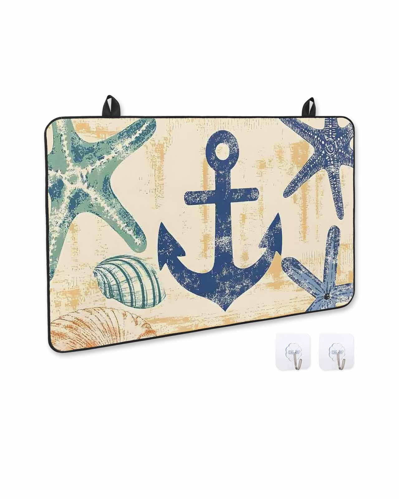nqOlkjepod Large Induction Cooktop Protector Mat 36"x21", Nautical Anchor Stove Top Covers for Electric Stove, Summer Coastal Occean Starfish Stove Burner Cover Mats, Glass Top Stove Cover